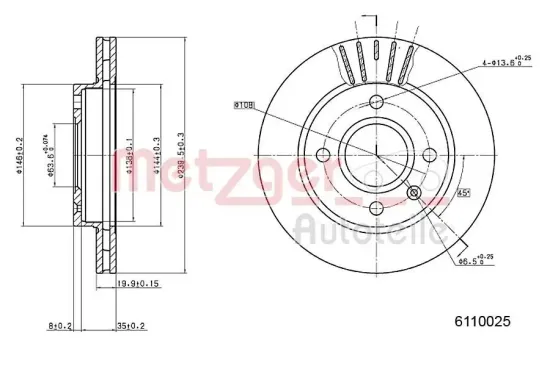 Bremsscheibe Vorderachse links Vorderachse rechts METZGER AUTOTEILE 6110025 Bild Bremsscheibe Vorderachse links Vorderachse rechts METZGER AUTOTEILE 6110025