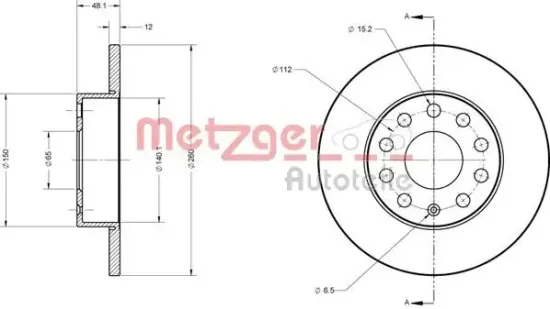 Bremsscheibe METZGER 6110030 Bild Bremsscheibe METZGER 6110030