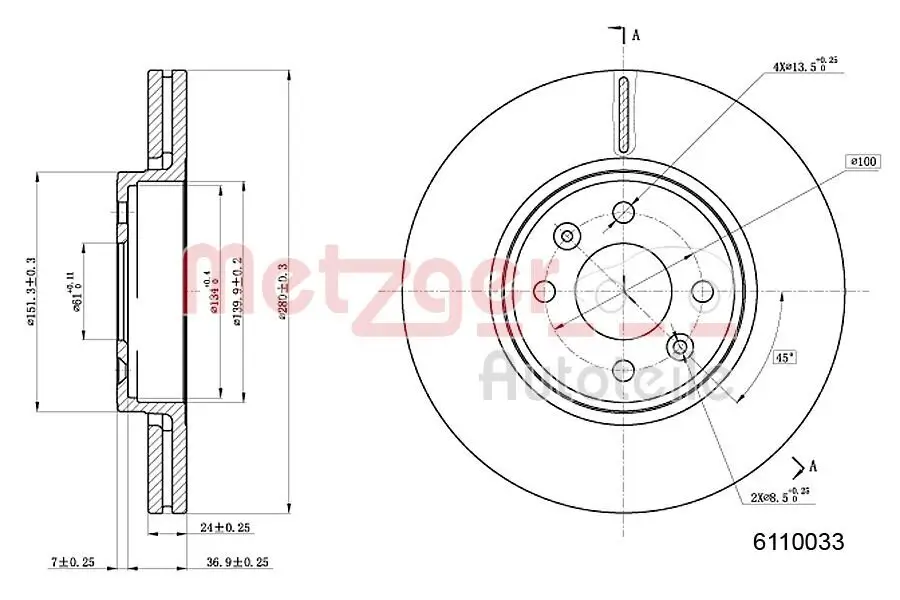 Bremsscheibe METZGER 6110033