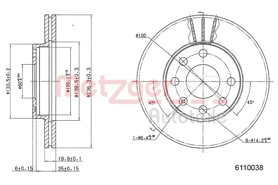 Bremsscheibe METZGER 6110038