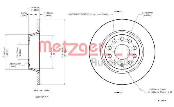 Bremsscheibe METZGER 6110046