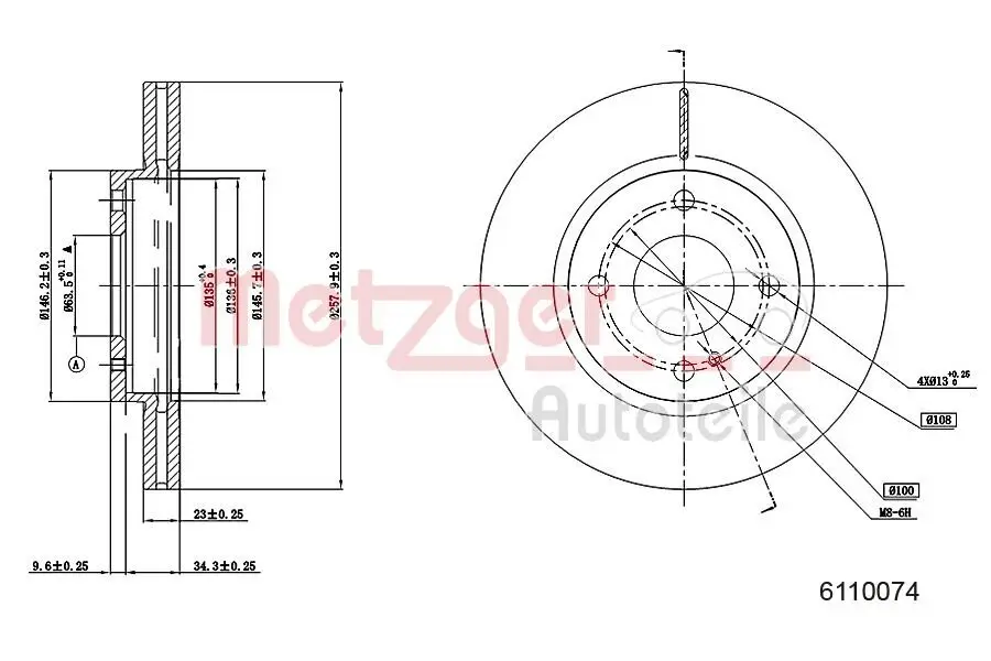 Bremsscheibe METZGER 6110074