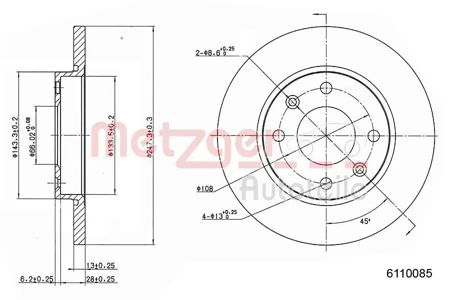 Bremsscheibe METZGER 6110085