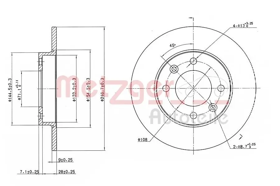 Bremsscheibe Hinterachse METZGER 6110094
