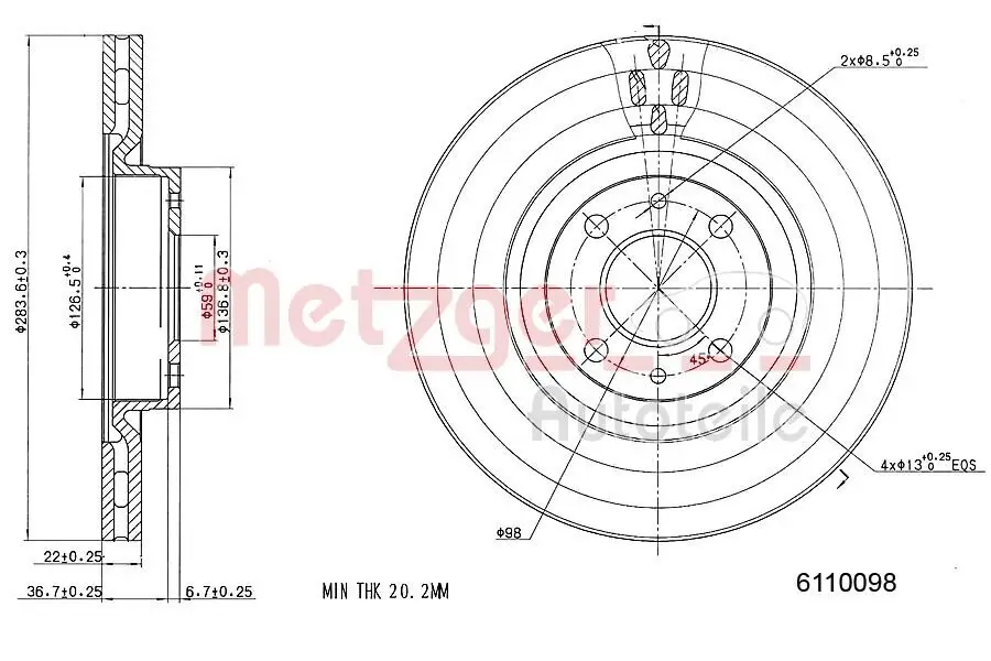 Bremsscheibe METZGER 6110098