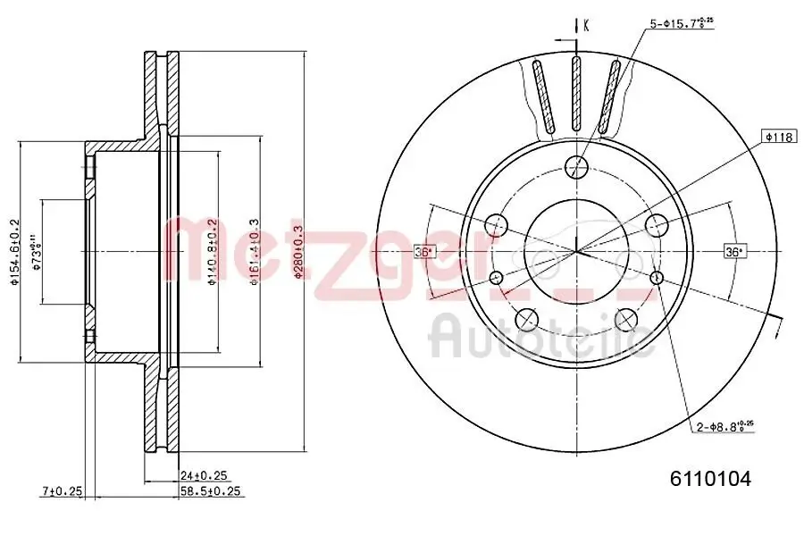 Bremsscheibe METZGER 6110104