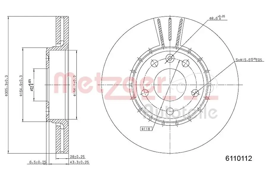 Bremsscheibe Vorderachse links Vorderachse rechts METZGER 6110112