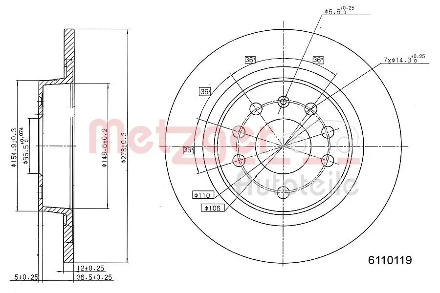 Bremsscheibe METZGER 6110119