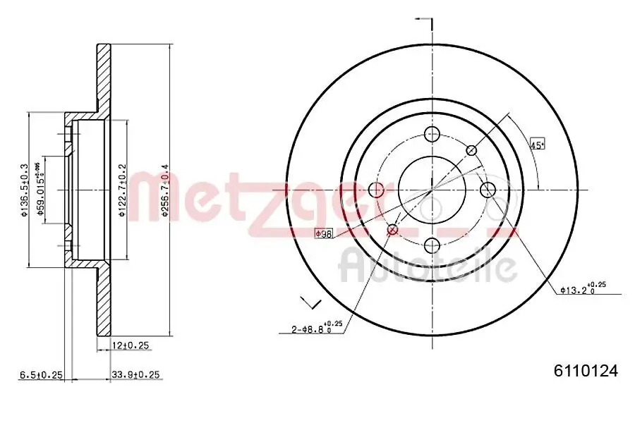 Bremsscheibe METZGER 6110124