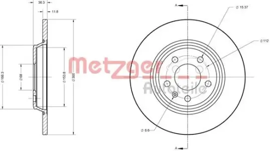 Bremsscheibe METZGER 6110125 Bild Bremsscheibe METZGER 6110125