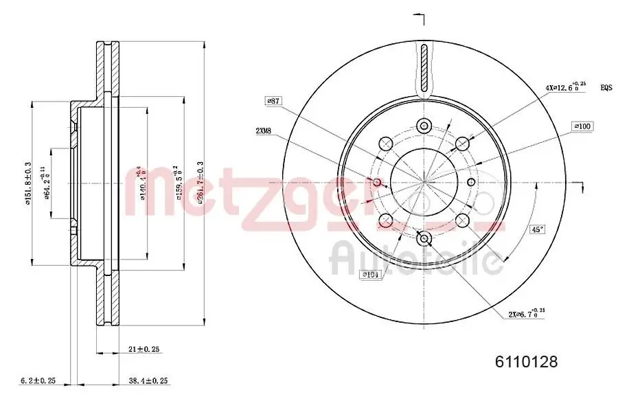 Bremsscheibe METZGER 6110128