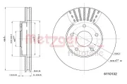Bremsscheibe Vorderachse links Vorderachse rechts METZGER 6110132
