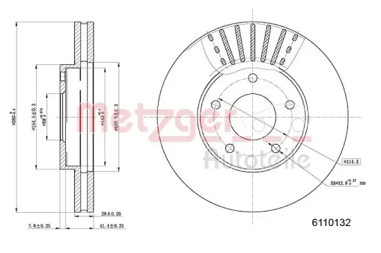 Bremsscheibe Vorderachse links Vorderachse rechts METZGER 6110132 Bild Bremsscheibe Vorderachse links Vorderachse rechts METZGER 6110132