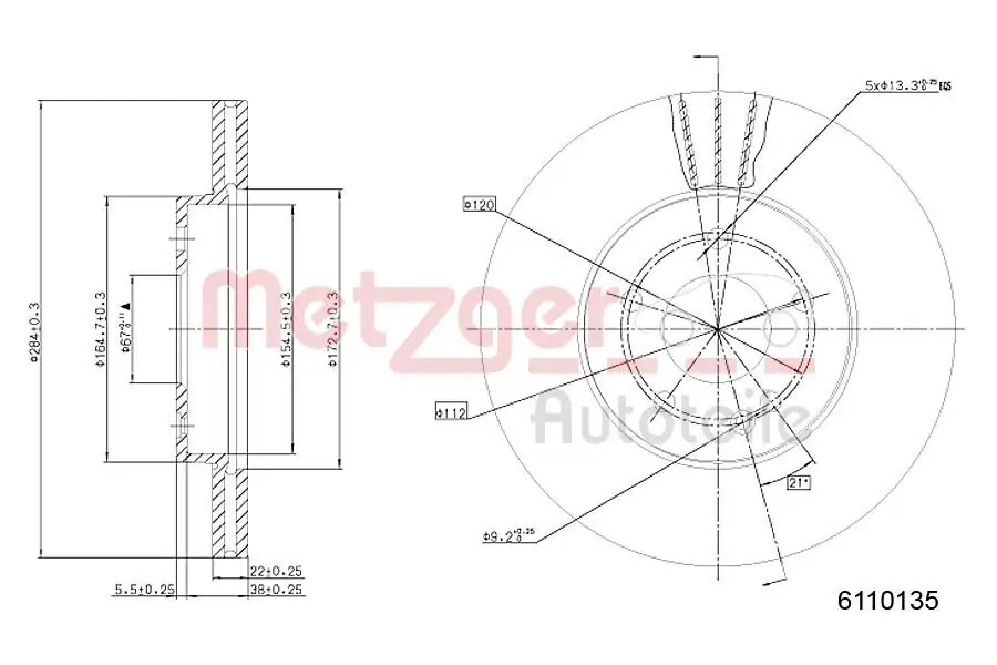 Bremsscheibe METZGER 6110135