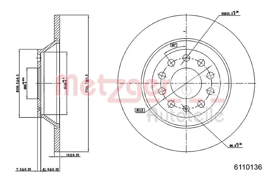 Bremsscheibe METZGER 6110136