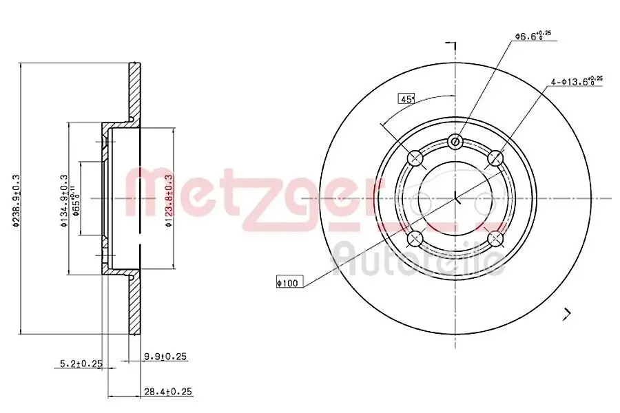 Bremsscheibe Vorderachse links Vorderachse rechts METZGER 6110137