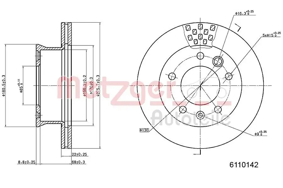 Bremsscheibe METZGER 6110142