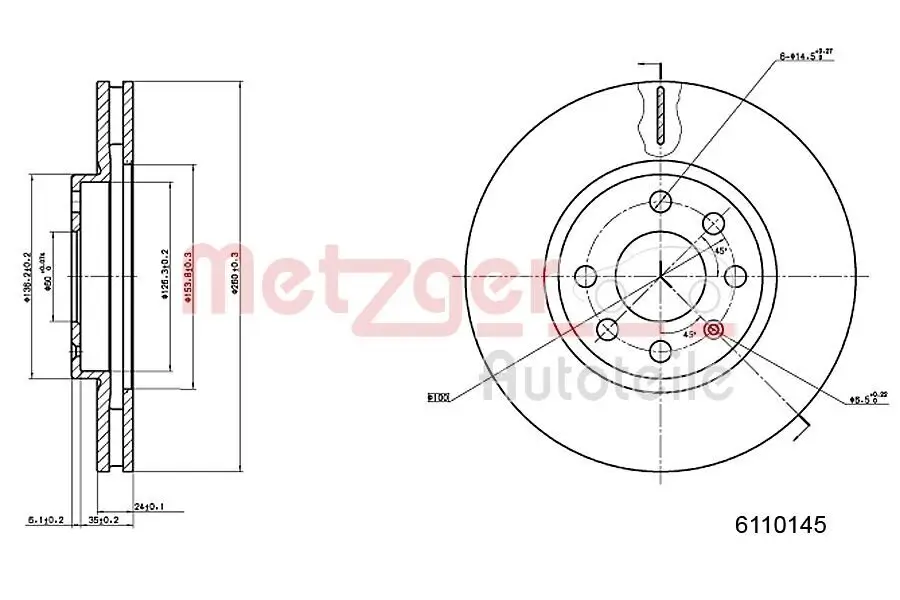 Bremsscheibe METZGER 6110145