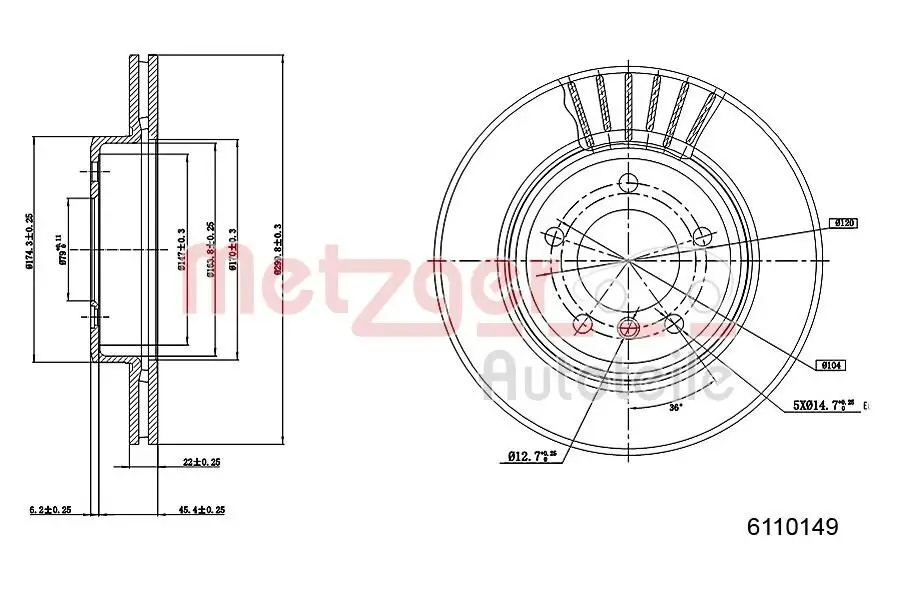 Bremsscheibe METZGER 6110149