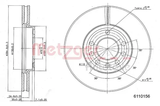 Bremsscheibe METZGER 6110156 Bild Bremsscheibe METZGER 6110156