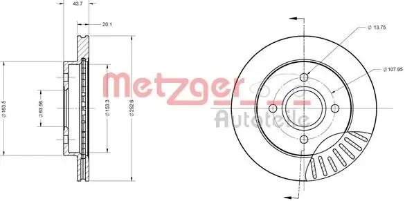 Bremsscheibe Hinterachse METZGER 6110157