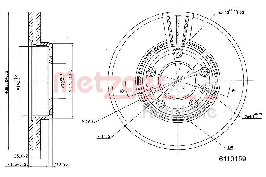 Bremsscheibe Vorderachse links Vorderachse rechts METZGER 6110159