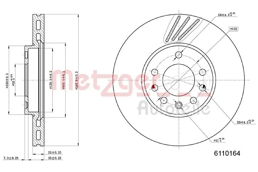 Bremsscheibe METZGER 6110164