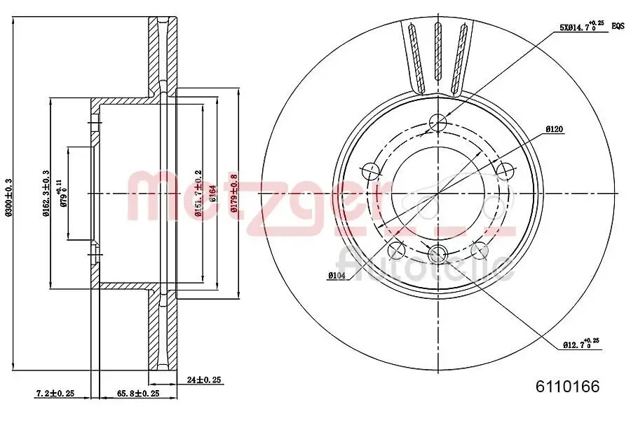 Bremsscheibe Vorderachse links Vorderachse rechts METZGER 6110166