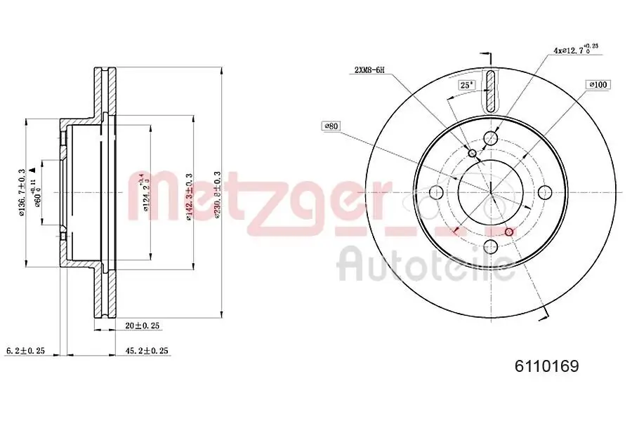 Bremsscheibe Vorderachse links Vorderachse rechts METZGER 6110169