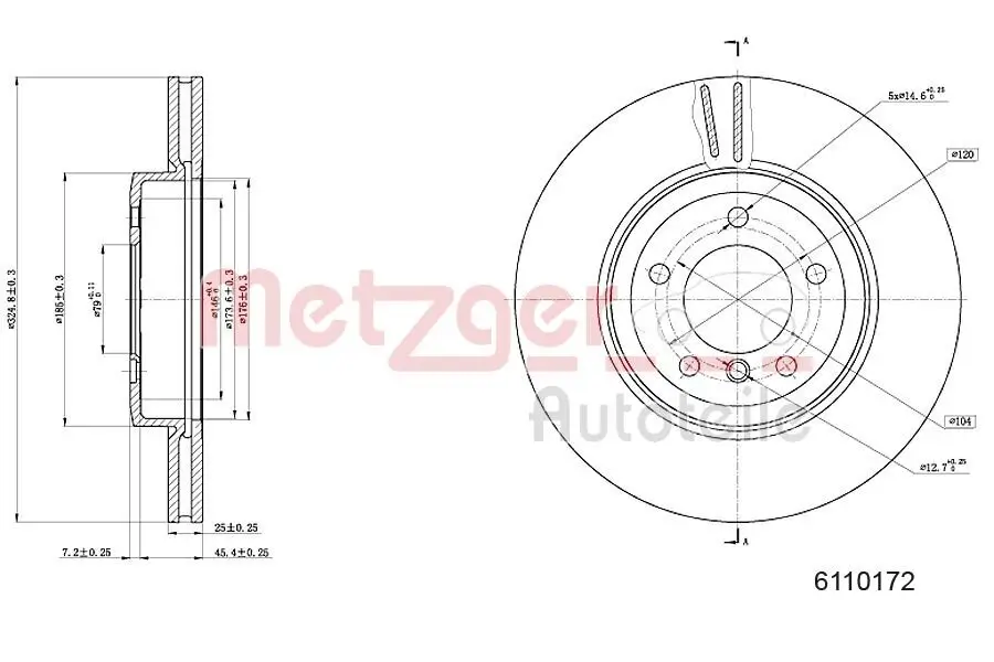 Bremsscheibe METZGER 6110172