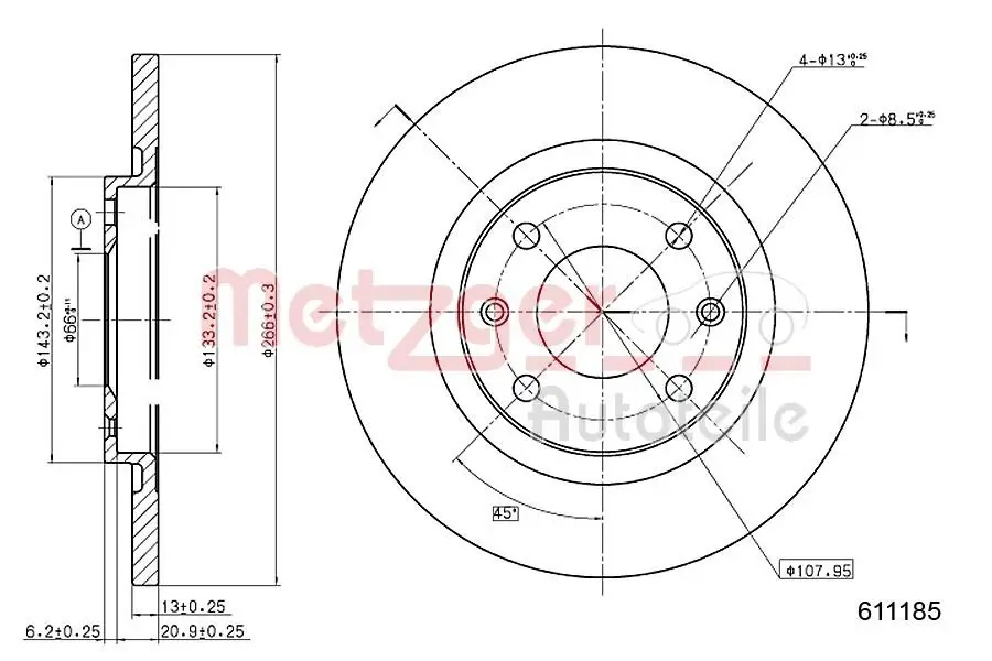 Bremsscheibe Vorderachse links Vorderachse rechts METZGER 6110185