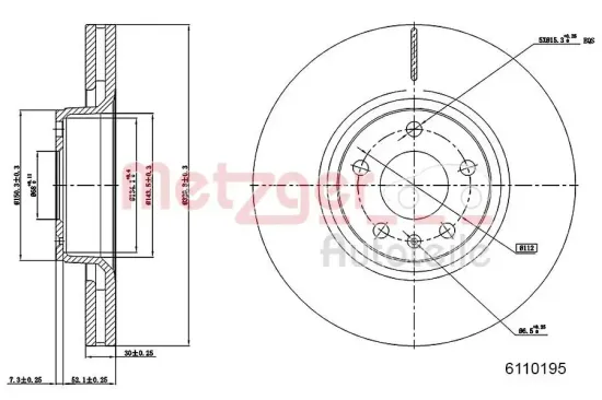 Bremsscheibe METZGER 6110195 Bild Bremsscheibe METZGER 6110195