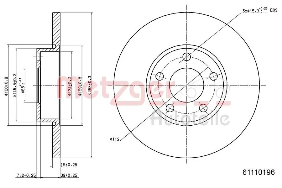 Bremsscheibe Vorderachse links Vorderachse rechts METZGER 6110196