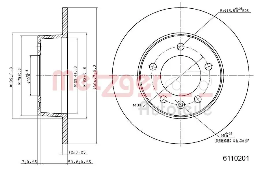 Bremsscheibe METZGER 6110201