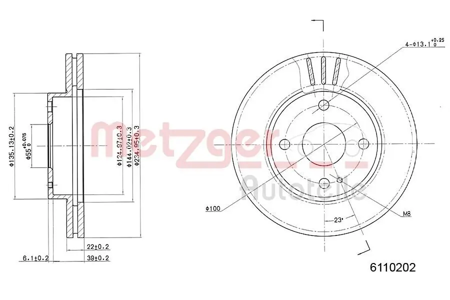 Bremsscheibe Vorderachse links Vorderachse rechts METZGER 6110202