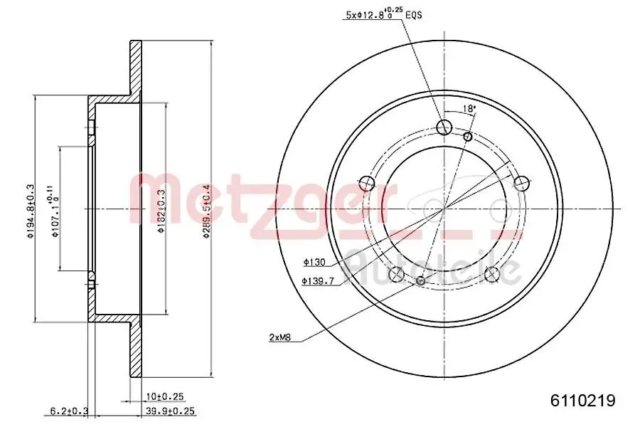 Bremsscheibe Vorderachse links Vorderachse rechts METZGER 6110219