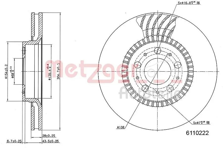 Bremsscheibe METZGER 6110222