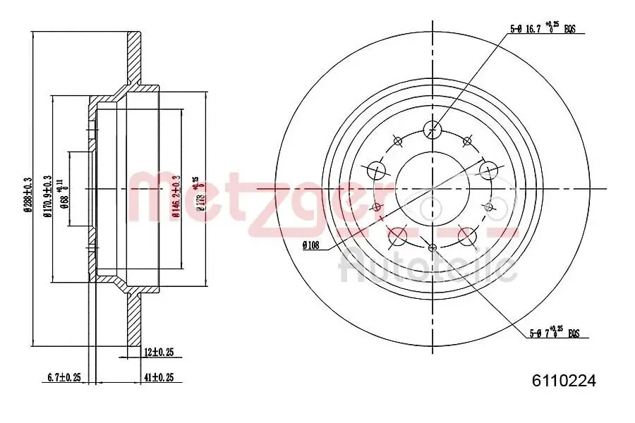 Bremsscheibe METZGER 6110224