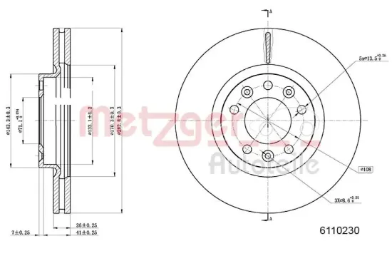 Bremsscheibe Vorderachse links Vorderachse rechts METZGER AUTOTEILE 6110230 Bild Bremsscheibe Vorderachse links Vorderachse rechts METZGER AUTOTEILE 6110230