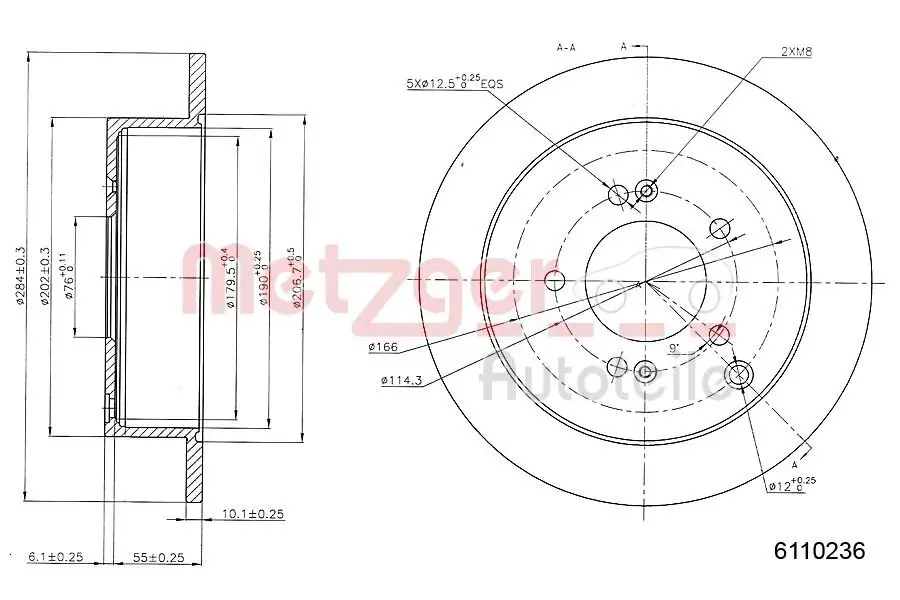 Bremsscheibe Hinterachse METZGER 6110236