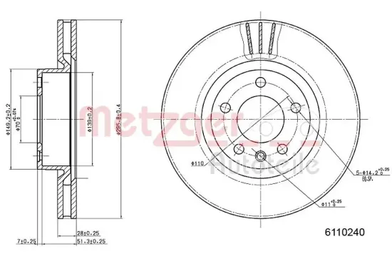 Bremsscheibe METZGER 6110240 Bild Bremsscheibe METZGER 6110240