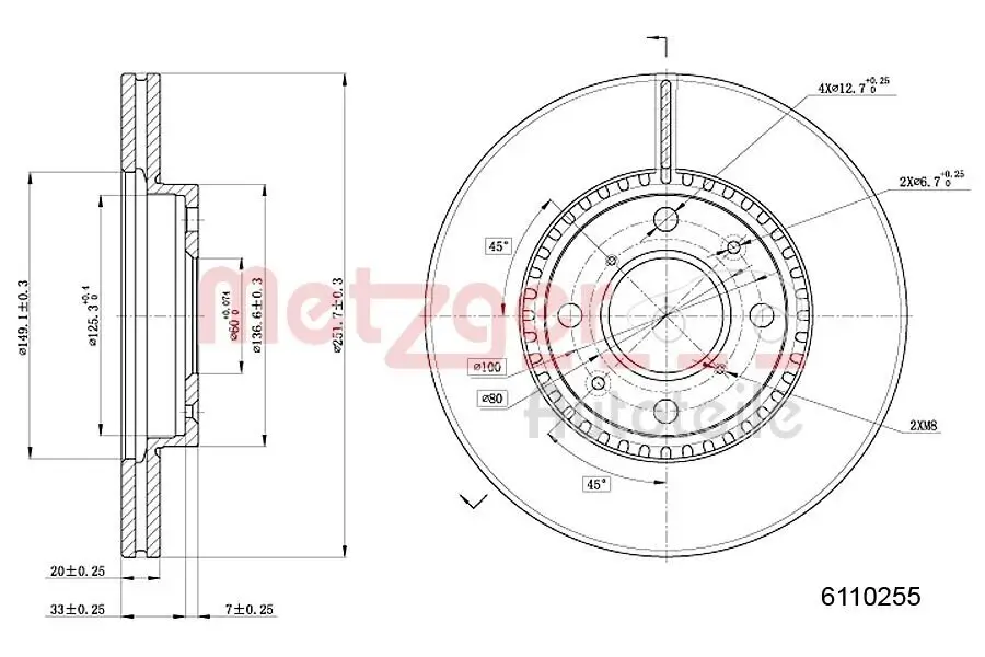 Bremsscheibe METZGER 6110255