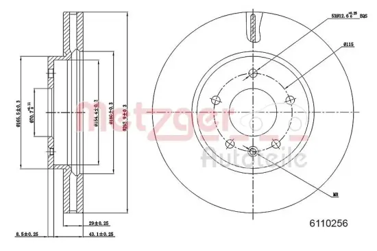 Bremsscheibe Vorderachse links Vorderachse rechts METZGER AUTOTEILE 6110256 Bild Bremsscheibe Vorderachse links Vorderachse rechts METZGER AUTOTEILE 6110256
