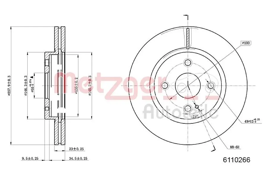 Bremsscheibe Vorderachse links Vorderachse rechts METZGER 6110266