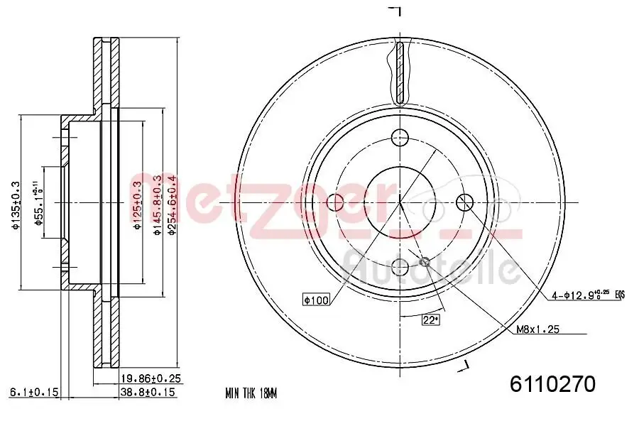 Bremsscheibe Vorderachse links Vorderachse rechts METZGER 6110270