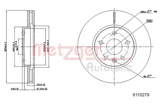 Bremsscheibe METZGER 6110279 Bild Bremsscheibe METZGER 6110279