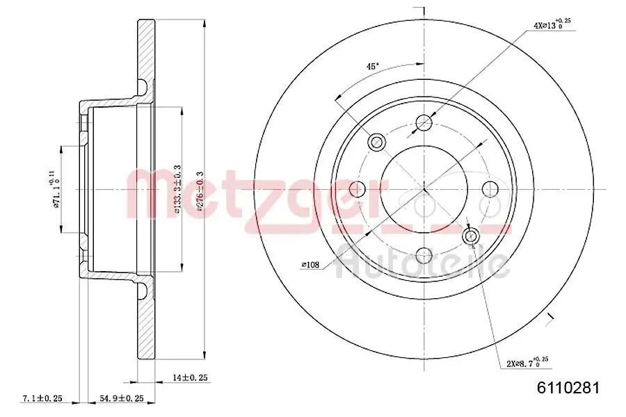 Bremsscheibe Hinterachse METZGER 6110281