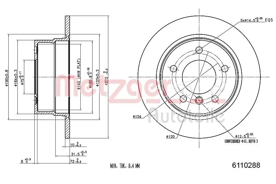 Bremsscheibe METZGER 6110288