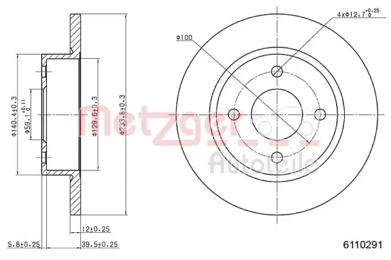Bremsscheibe METZGER 6110291 Bild Bremsscheibe METZGER 6110291