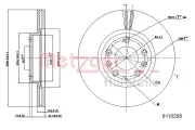 Bremsscheibe Vorderachse links Vorderachse rechts METZGER 6110295